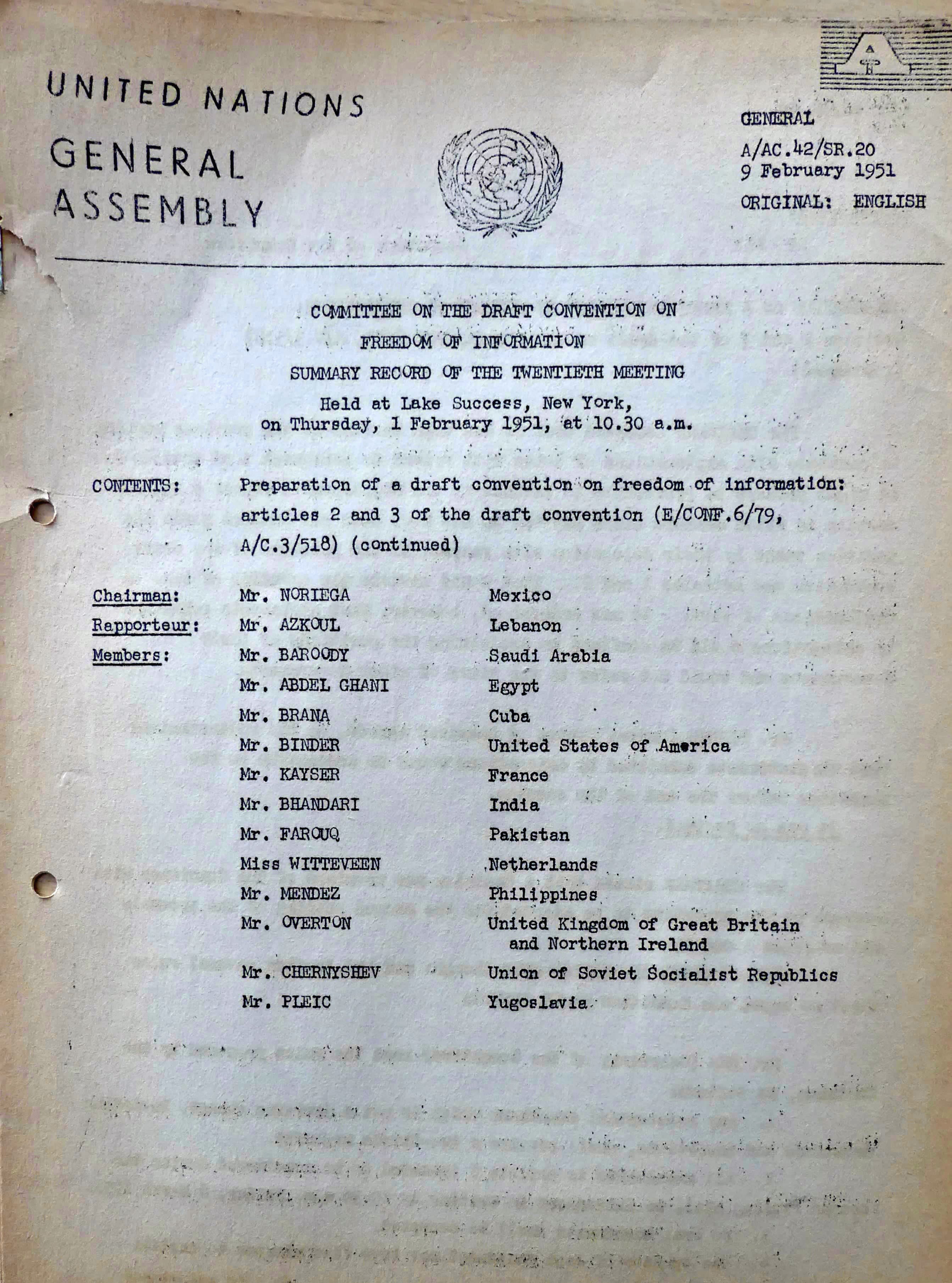 Typed UN General Assembly record