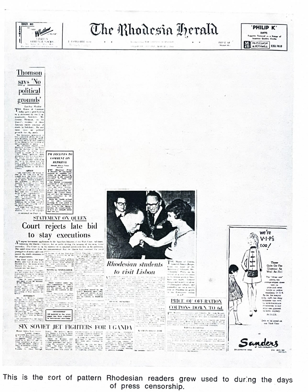 Front page a redacted newspaper, half of which is blank