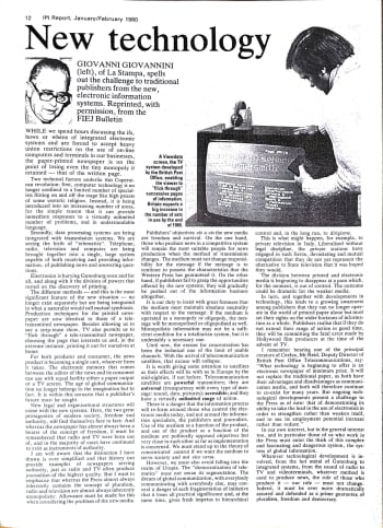 Article on the new technology illustrated with the photo of a man leaning over a television set